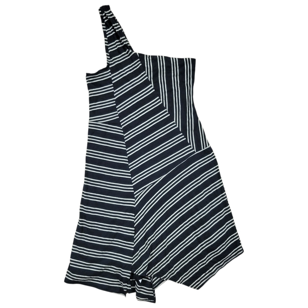 Maeve One Shoulder Dress Womens M Black White Striped Asymmetric Summer Casual
